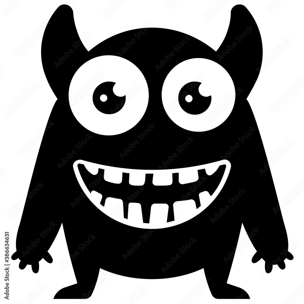 Fototapeta premium A blue colored bulging eyes character having devilish face depicting blue devil monster 