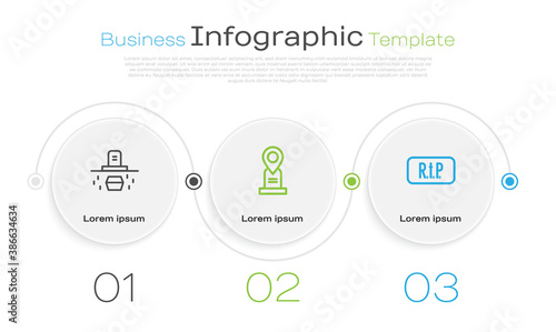 Set line Grave with coffin, Location grave and Speech bubble rip death. Business infographic template. Vector.