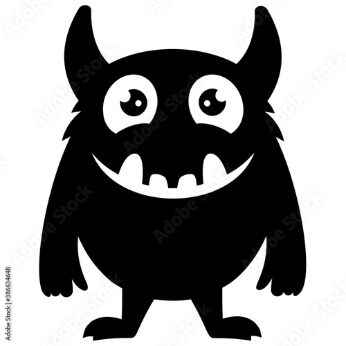 
Blue colored short bodied monster with horns and outcoming teeth, oni blue  monster 
