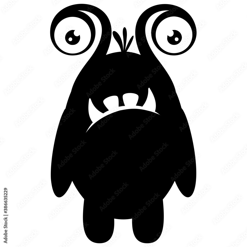 Fototapeta premium Green colored short bodied monster with horns and outcoming teeth, oni green monster 