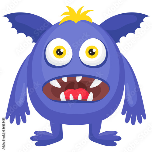  A horrible faced blue monster with bulging eyes and folded sharp horns  horned monster  