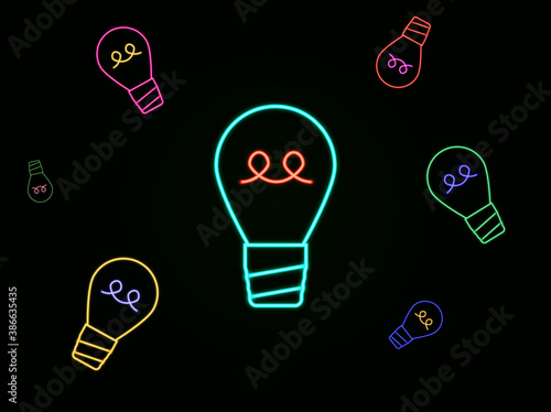 neon lamps of different colors on a dark background