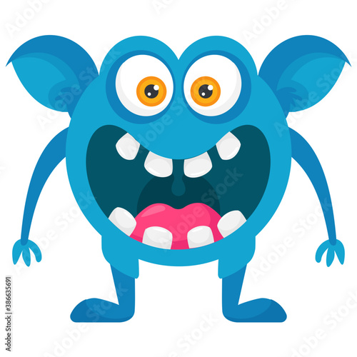  A horrible faced blue monster with bulging eyes and folded sharp horns  horned monster  
