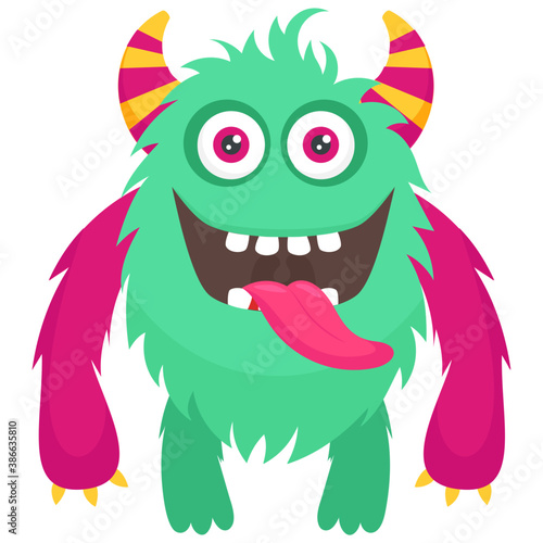 
Green creature with tongue out in a frightening pose depicting green monster 
