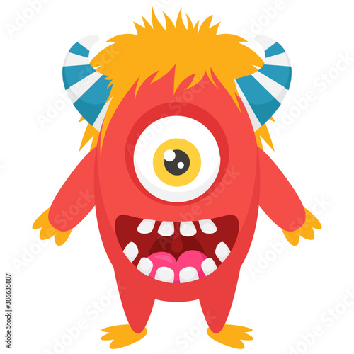 orange colored with teeth having furry body depicting furry fuzzy monster 
