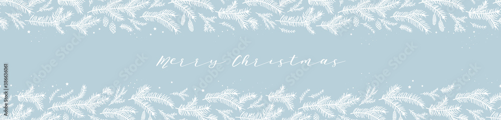 Cute hand drawn fir branches horizontal seamless pattern, lovely winter and christmas background with doodle stars, great for textiles, banners, wallpapers, cards - vector design Cute hand drawn fir branches horizontal seamless pattern, lovely winter and christmas background with doodle stars, great for textiles, banners, wallpapers, cards - vector design