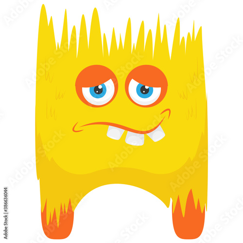
A monster with two big eyes and outcoming teeth, orange bacteria monster 
