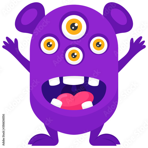 
A small horrifying creature with bulging eyes, horns and up hands representing alien victory monster 
