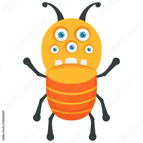 
A monster with two big eyes and outcoming teeth, orange bacteria monster 
