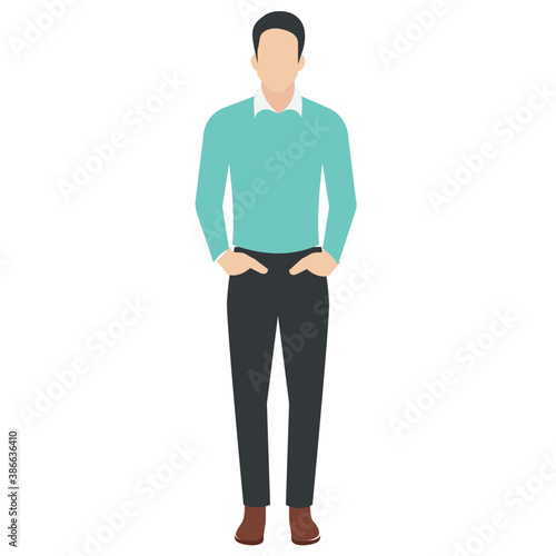 
Man in jersey and pants with hands in pocket showcasing handsome man icon
