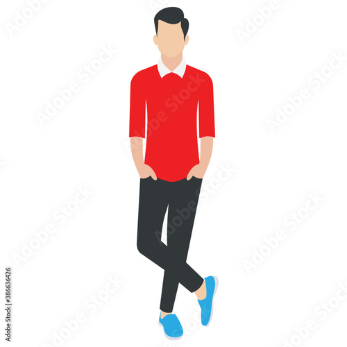 
Man in jersey and pants with hands in pocket showcasing handsome man icon
