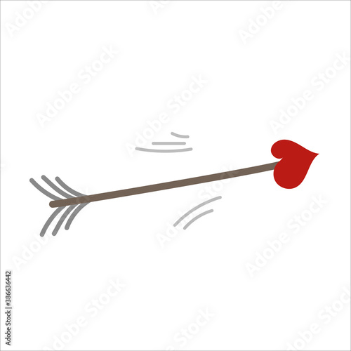 Hand-drawn illustration of Cupid's arrow with a heart at the end. Amur. Love. Valentine's Day. Flat.