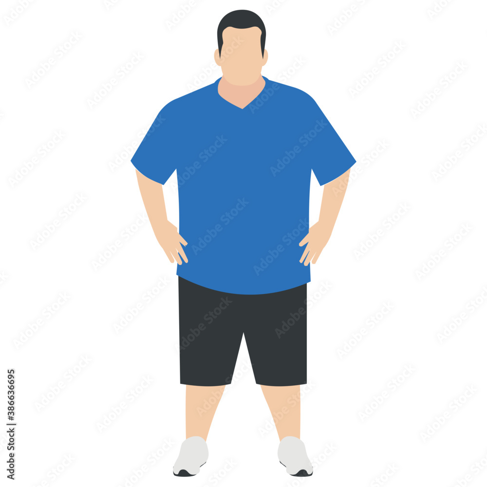 Fototapeta premium Fat man in casual dressing standing in side pose 