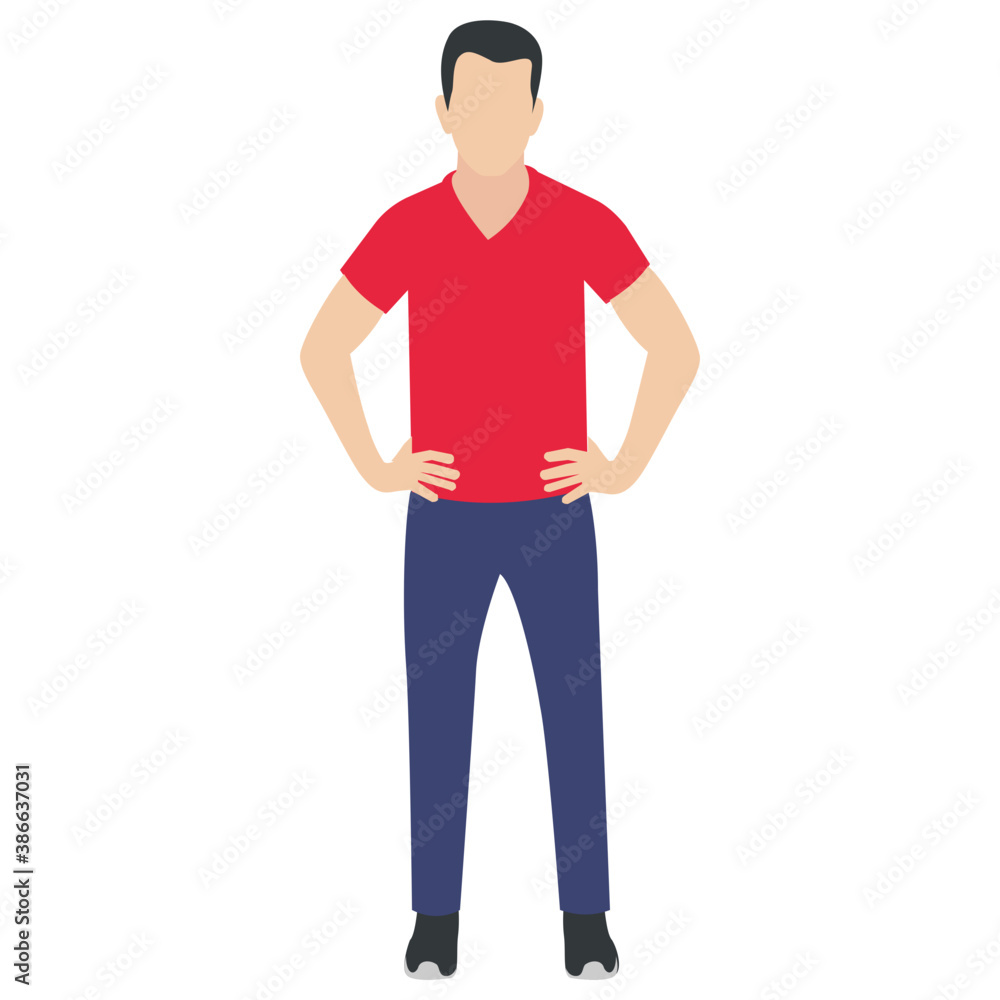 Fototapeta premium A guy stylishly dressed up wearing denim upper, shoes and t shirt with chino jeans, looking away and presenting walking gesture 