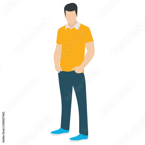 
A guy stylishly dressed up wearing denim upper, shoes and t shirt with chino jeans, looking away and presenting walking gesture 
