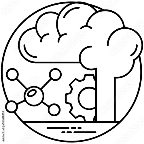 
Light bulb inside cog in human head is icon of creative mind 
