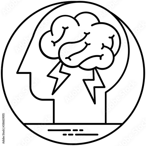
Light bulb inside cog in human head is icon of creative mind 
