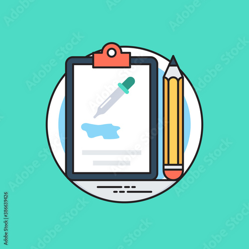 
Clipboard embedded hematology blood analysis report with sample collection dropper and pencil 
