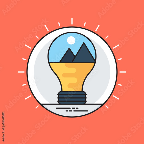 
Light bulb inside cog in human head is icon of creative mind 
