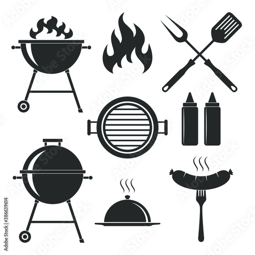 Grill or bbq set icons. Grill or barbecue symbols isolated on white background. Vector illustration