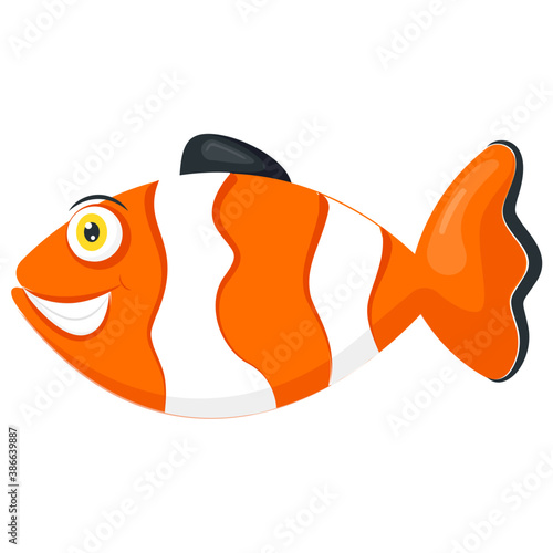  A sea animal in orange and strips design on body depicting clown fish 