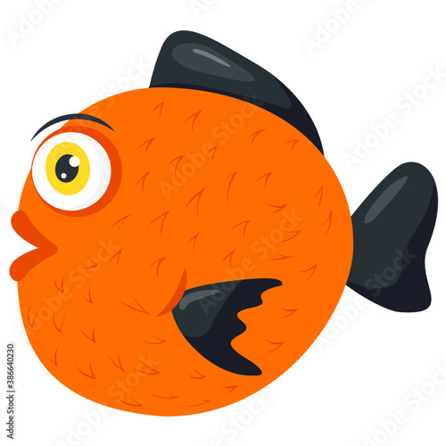 
A sea animal in orange and strips design on body depicting clown fish 
