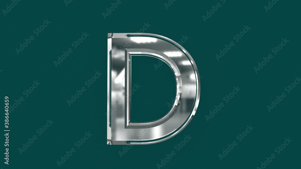 White shining glassy font or alphabet with moving reflection for words composing in your videos - letter D isolated on green background, 60FPS 4K UHD 3D animation White shining glassy font or alphabet with moving reflection for words composing in your videos - letter D isolated on green background, 60FPS 4K UHD 3D animation