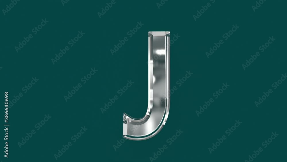 White shining glassy font or alphabet with moving reflection for words composing in your videos - letter J isolated on green background, 60FPS 4K UHD 3D animation White shining glassy font or alphabet with moving reflection for words composing in your videos - letter J isolated on green background, 60FPS 4K UHD 3D animation