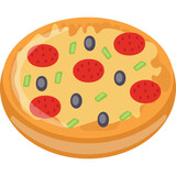 
A round shaped dough bread having different toppings characterizing pizza , an italian cuisine 
