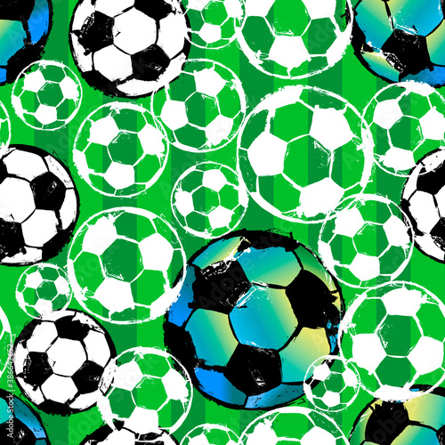 seamless background pattern, with soccer / football, paint strokes and splashes, grungy