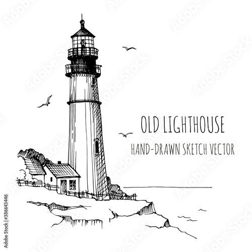 Lighthouse. Hand drawn sketch vector. Ancient architecture