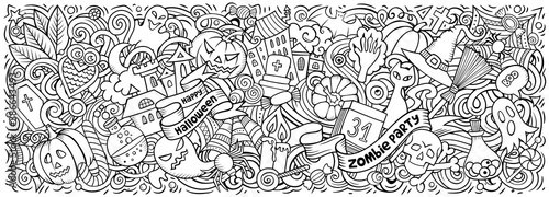 Happy Halloween hand drawn cartoon doodles illustration.