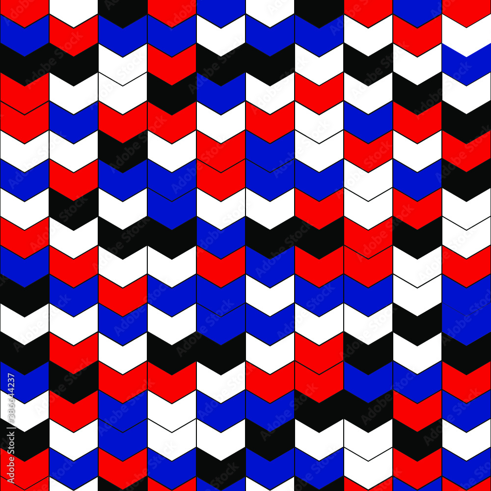 Geometric blue red black white in repeat pattern and seamless vector