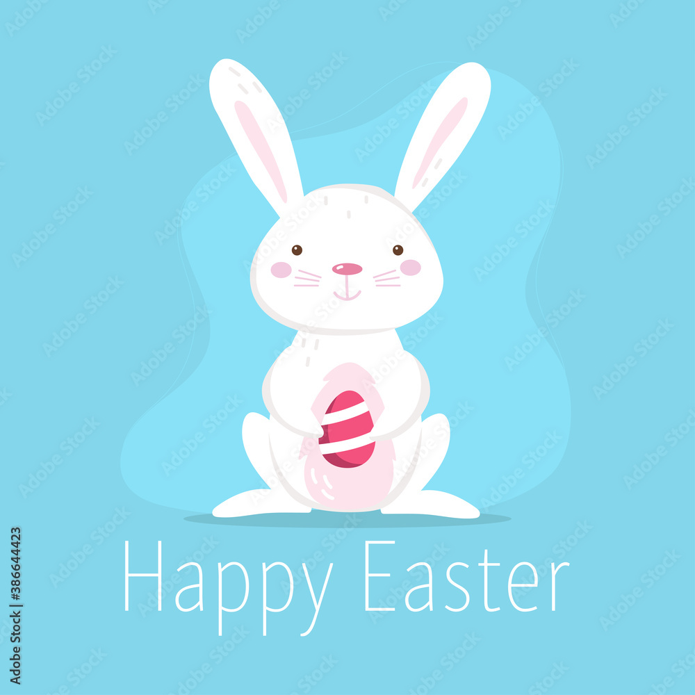Happy Easter background with easter bunnies and spring decorative elements. Cute cartoon design template Happy Easter background with easter bunnies and spring decorative elements. Cute cartoon design template