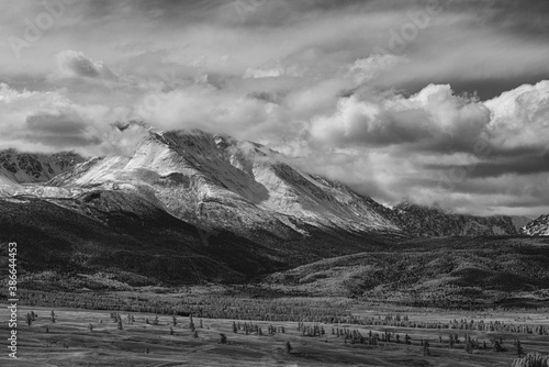 panoramic view of picturesque snowy mountains tops