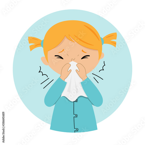 Girl with flu symptoms. Isolated vector