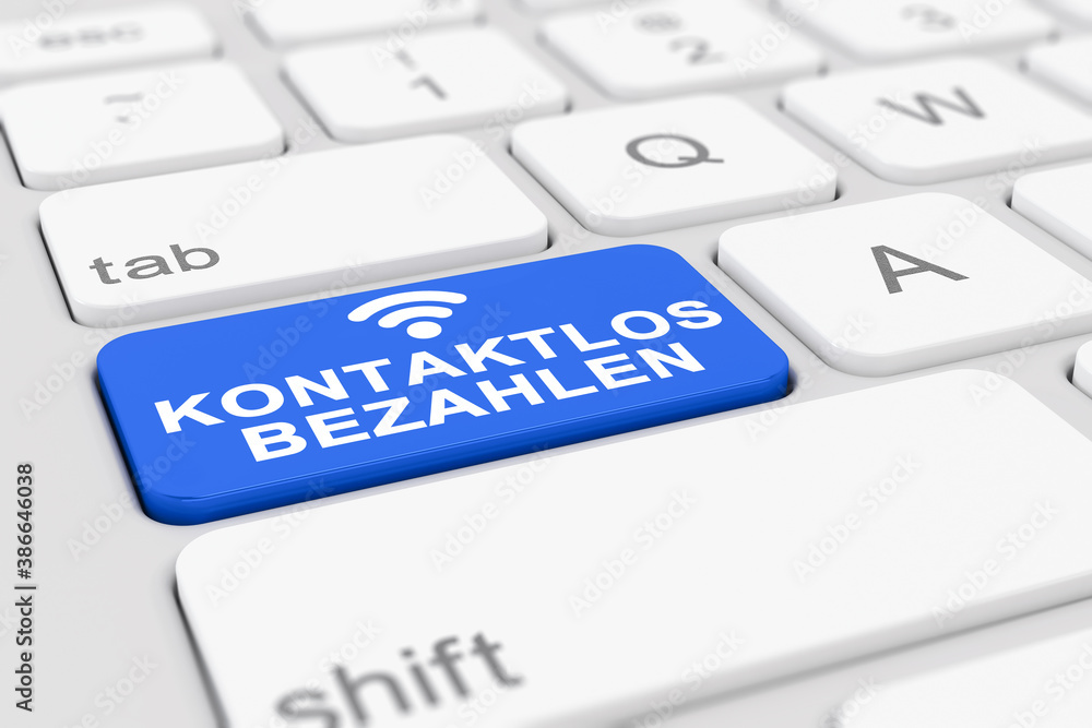 3d Illustation - Tastatur - kontaktlos bezahlen - blau 3d Illustation - Tastatur - kontaktlos bezahlen - blau