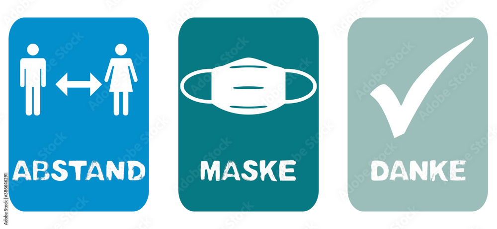 Bitte Abstand halten und Maske tragen - Coronavirus Schild blau grau Bitte Abstand halten und Maske tragen - Coronavirus Schild blau grau