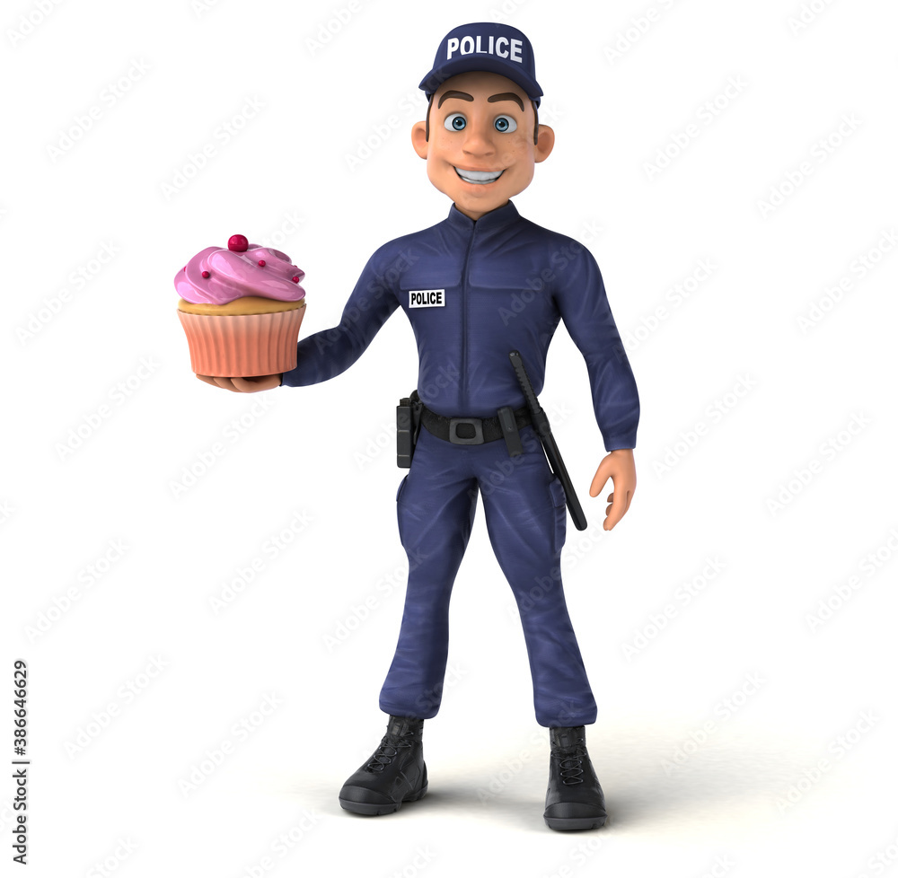 Fun 3D illustration of a cartoon Police Officer