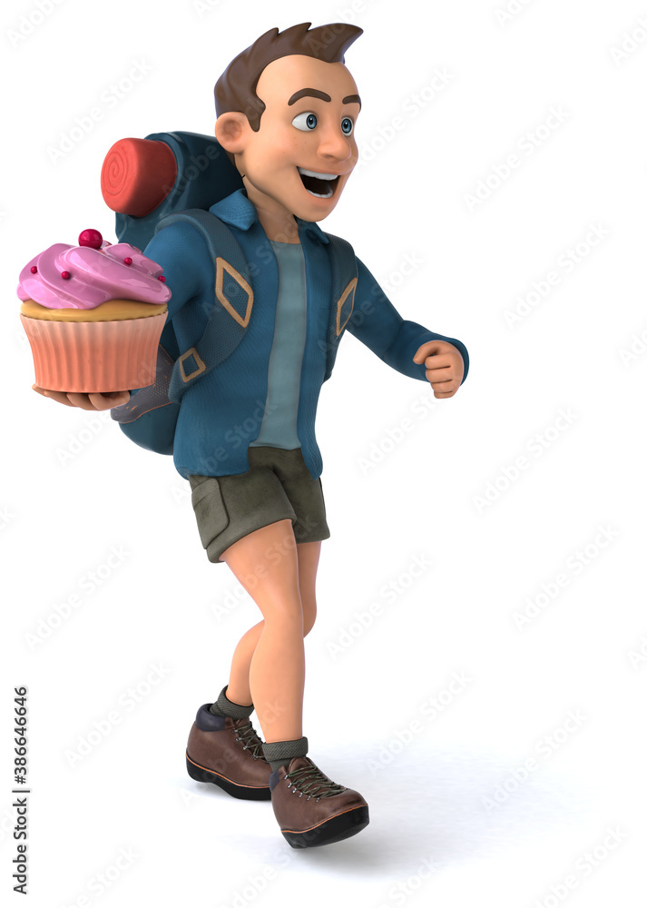 Fun illustration of a 3D cartoon backpacker Fun illustration of a 3D cartoon backpacker