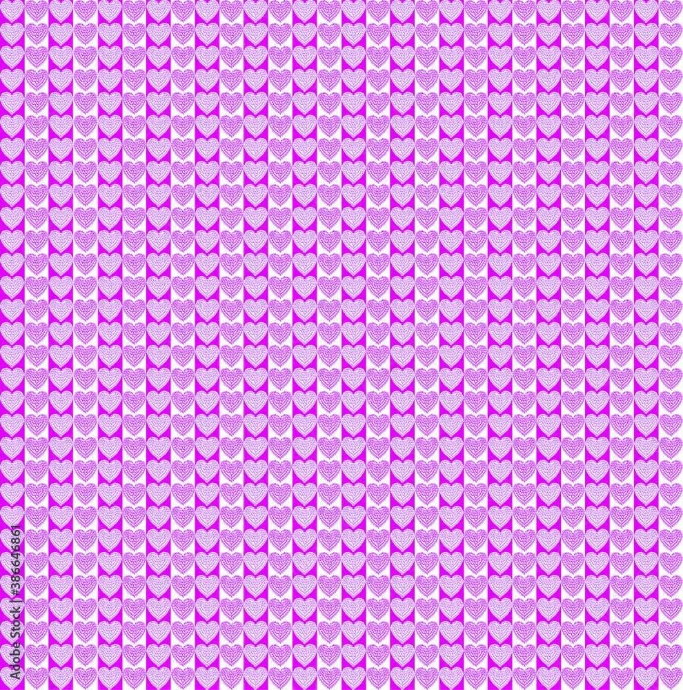 Seamless background. Pink hearts, striped texture