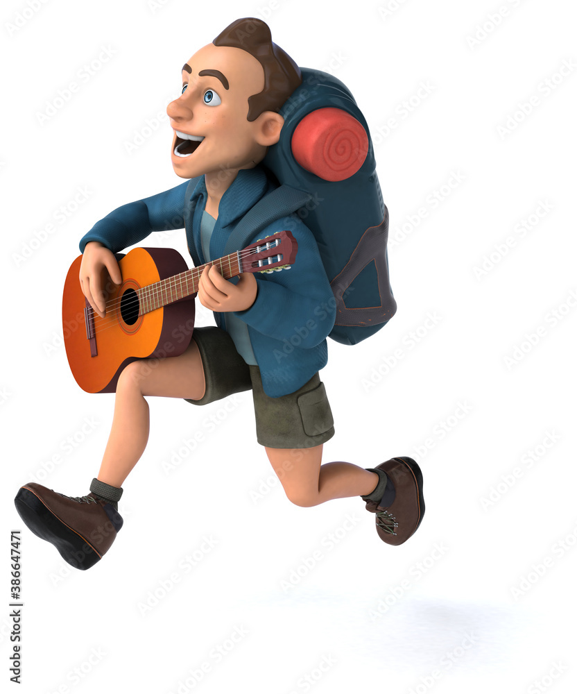 Fun illustration of a 3D cartoon backpacker Fun illustration of a 3D cartoon backpacker