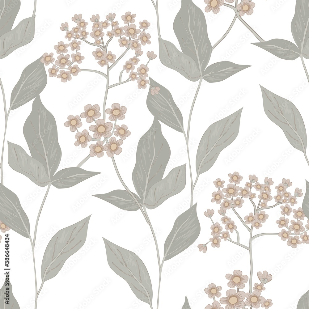 Obraz premium Vintage flowers and leaves. Seamless pattern. Isolated vector illustration.