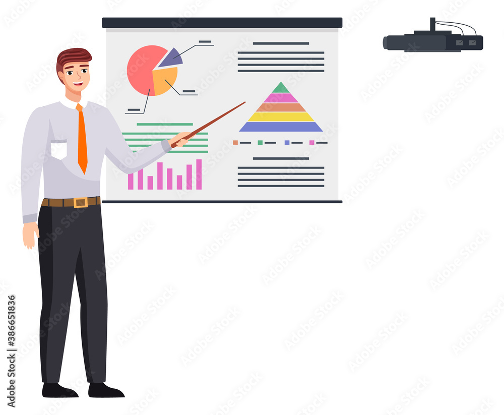 Businessman makes a presentation of a statistical report doing digital analysis charts. Planning business concept. Consulting for project management, financial reporting and strategy Businessman makes a presentation of a statistical report doing digital analysis charts. Planning business concept. Consulting for project management, financial reporting and strategy