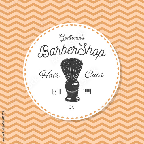 Logotype for barbershop in vintage style. Barber shop logo flat vector design emblem with barber objects sign and lettering. Hairdressing salon signboard. Style haircut banner poster