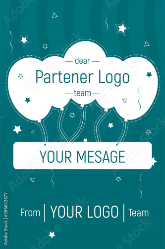 Anniversary card for business partners, turquoise background.