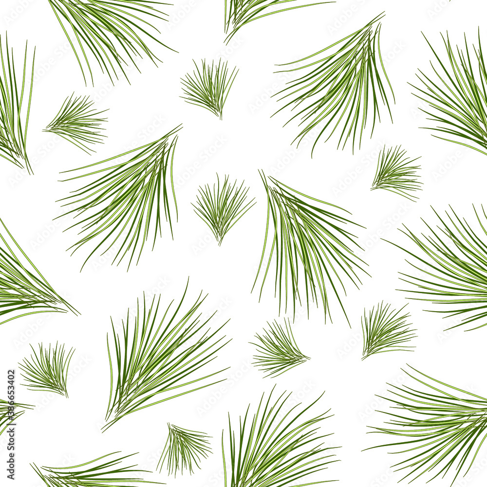 Tufts of pine needles on a white background. Vector seamless pattern. Tufts of pine needles on a white background. Vector seamless pattern.