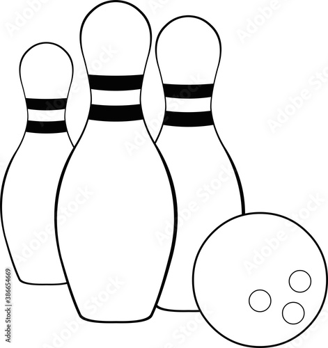 Vector illustration of bowling pins and ball in black and white