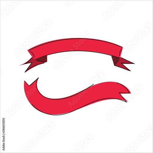 Hand-drawn vector illustration of red ribbons. The label. Vintage. Modern. Flat.