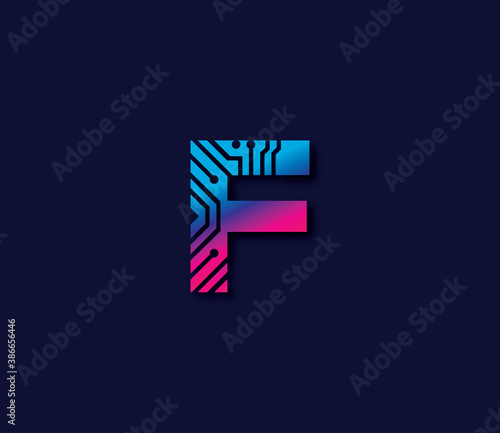 F Alphabet Technology Logo Design Concept